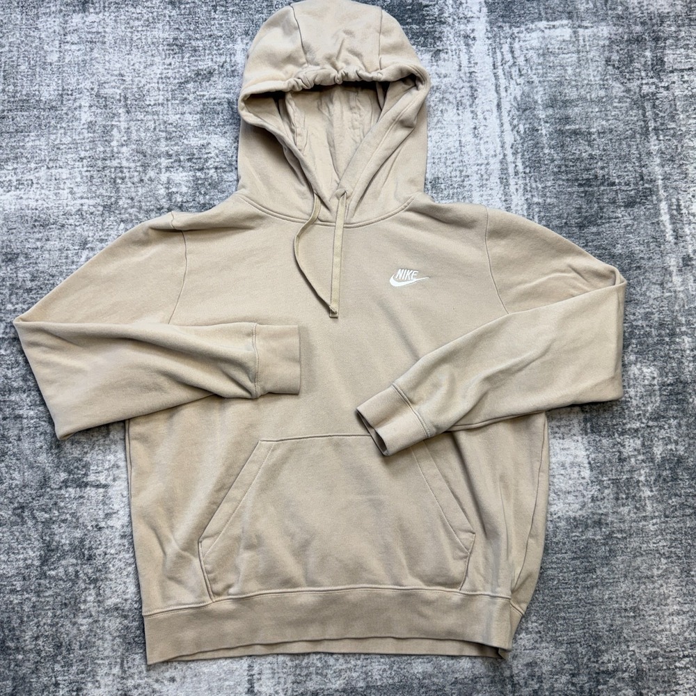 Nike Hoodie Womens Medium Beige Sportswear Club Fleece Pullover Sweatshirt Train